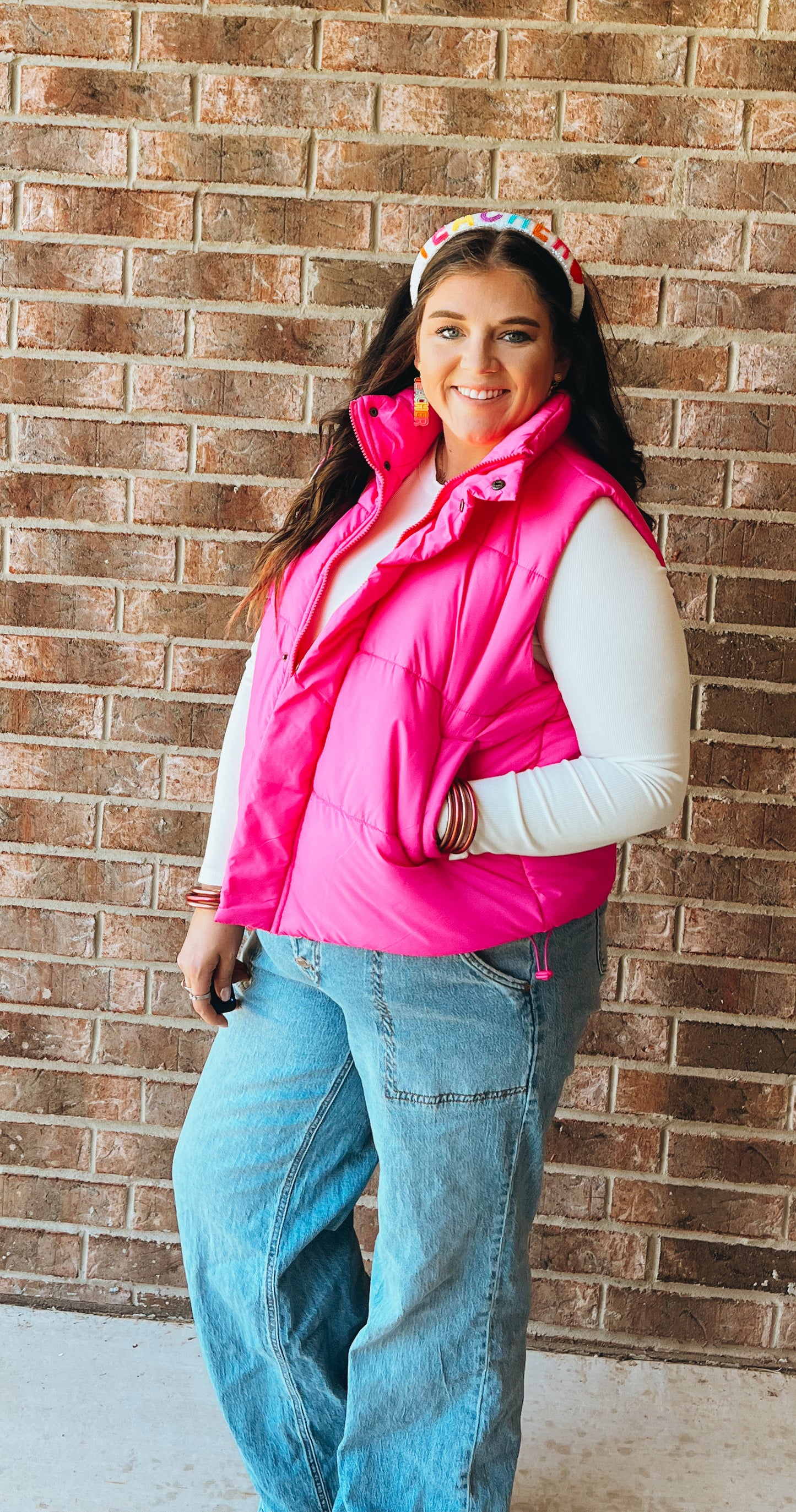 Eyes on You Pink Puffer Vest