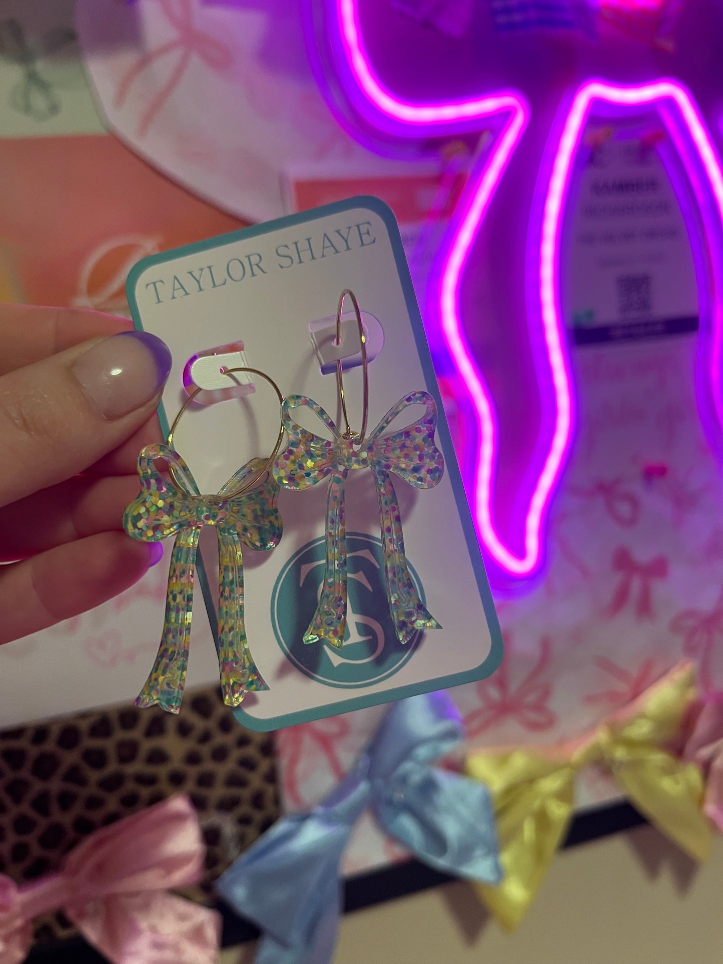 Confetti Acrylic Bow Hoops