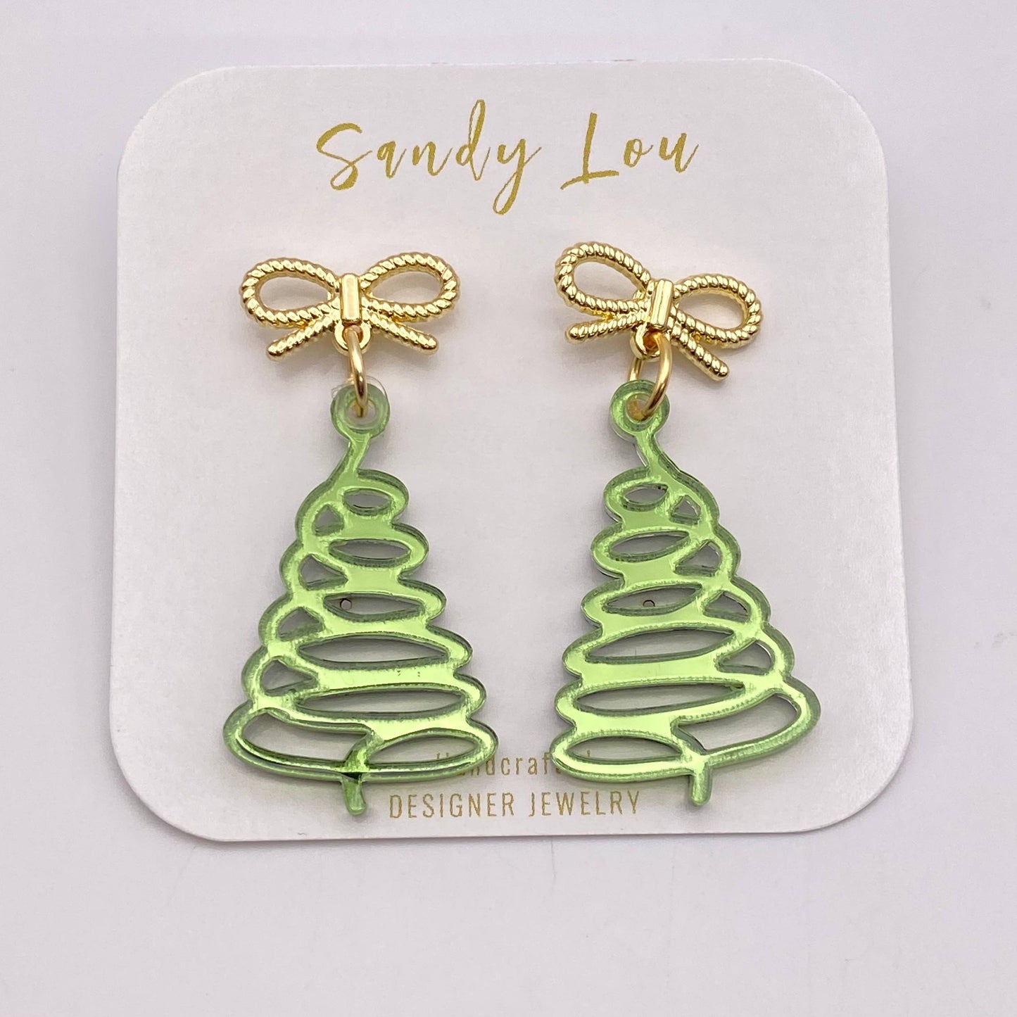 Festive Green Swirl Christmas Tree Earrings