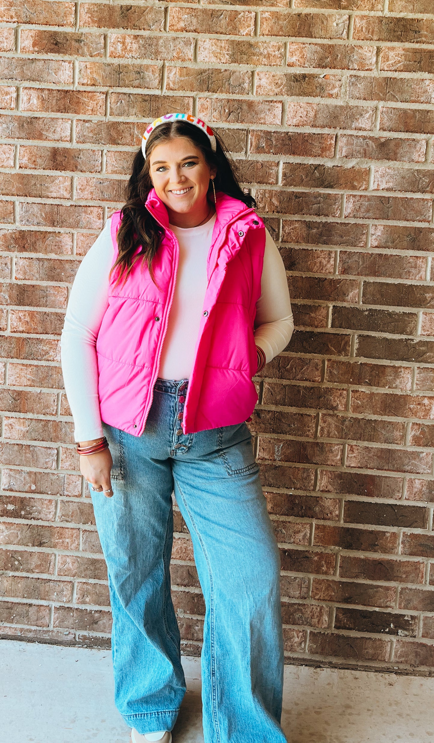 Eyes on You Pink Puffer Vest