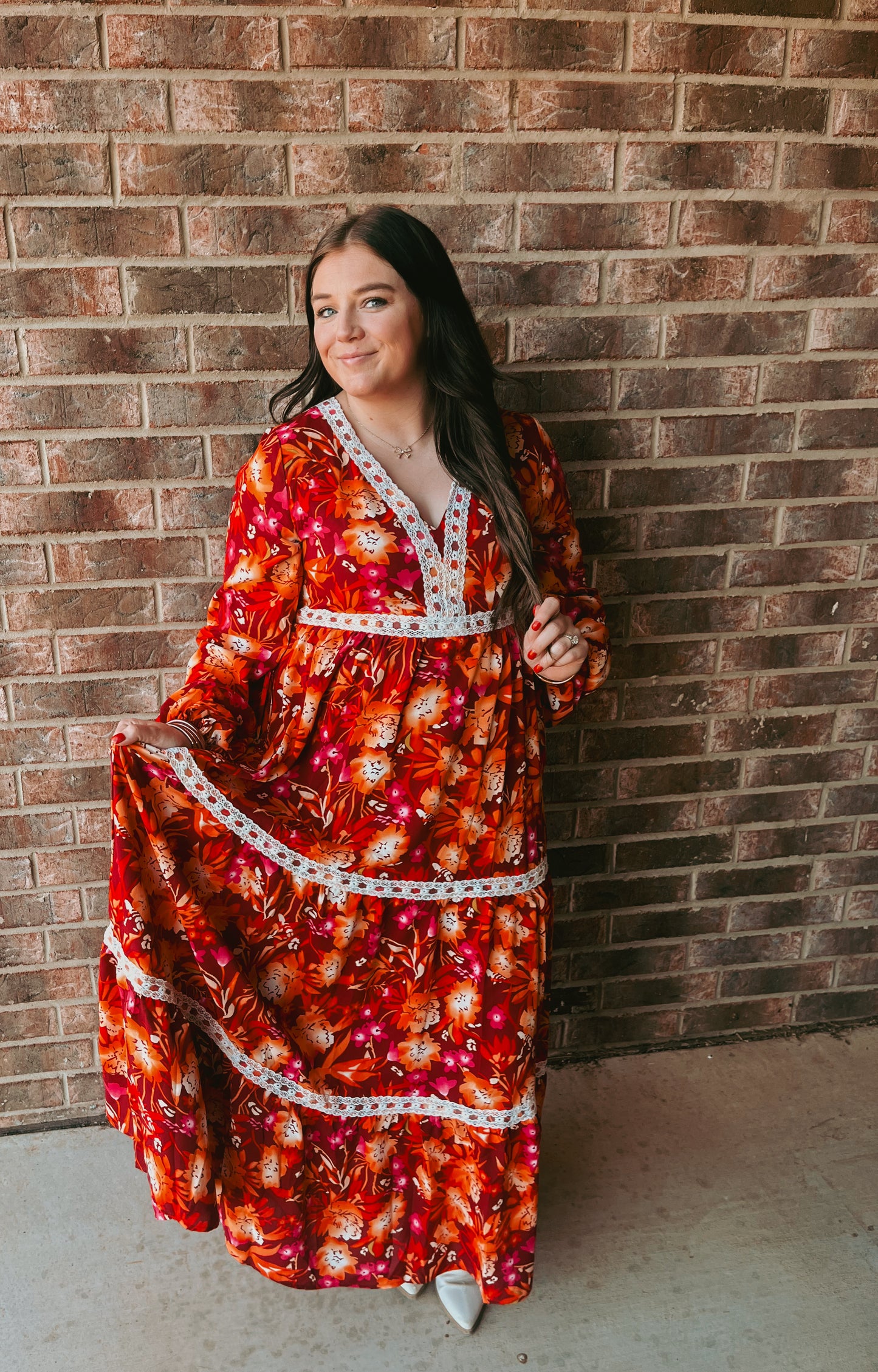 So Fetch Pink Floral Lace Maxi Dress