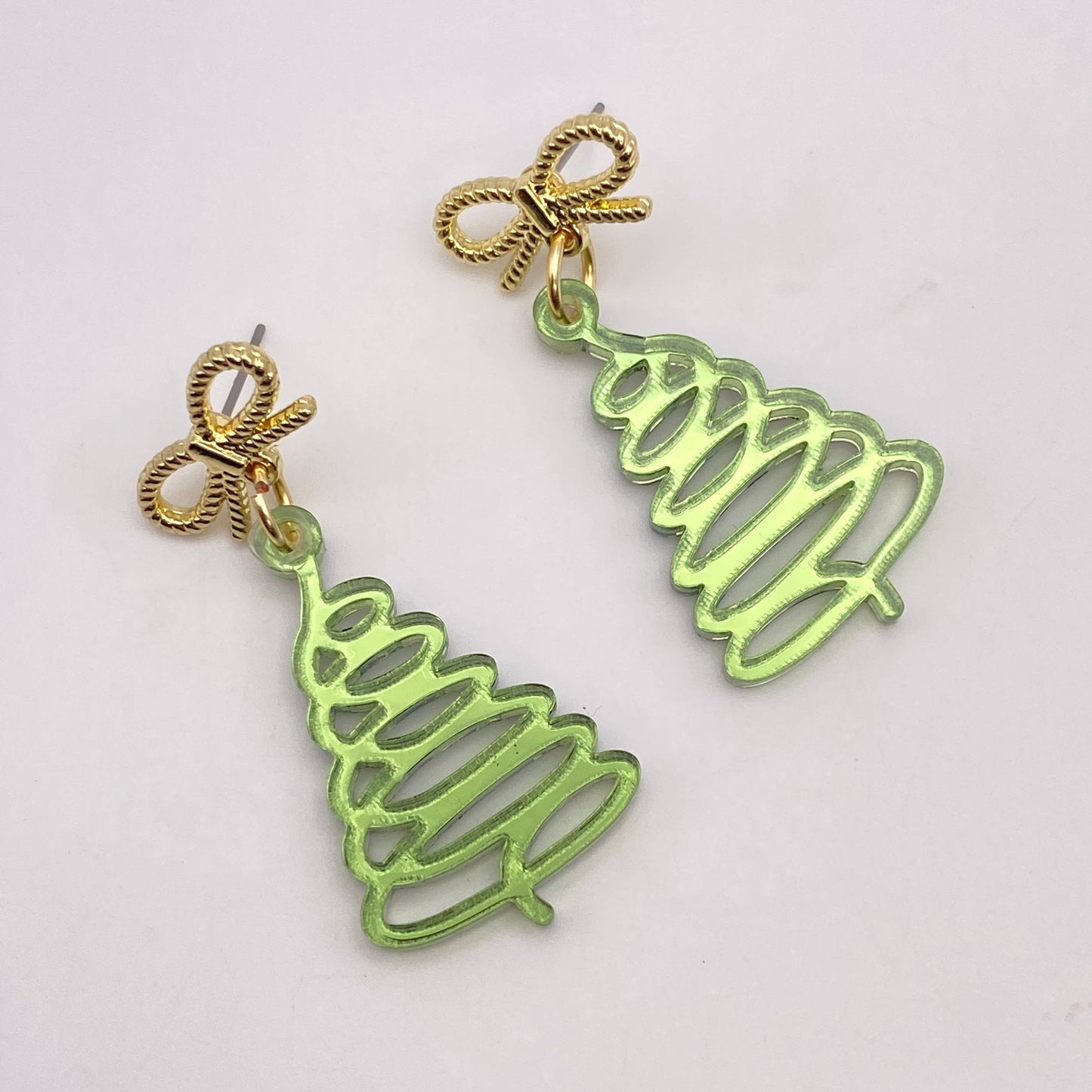Festive Green Swirl Christmas Tree Earrings