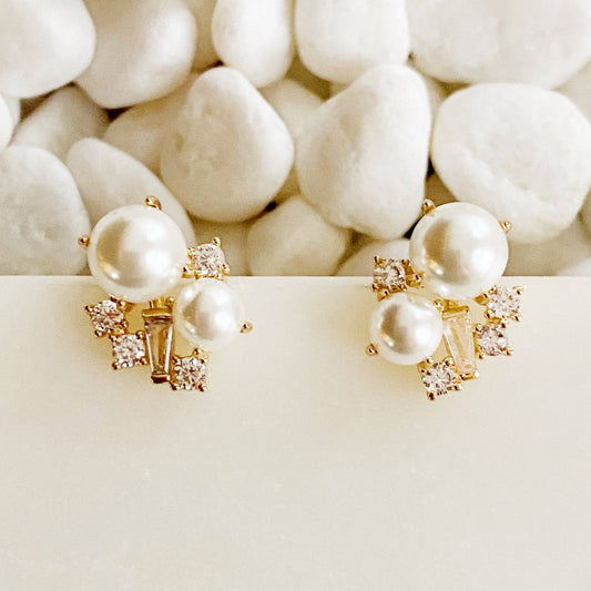 Estate Pearl & Shine Stud Earrings