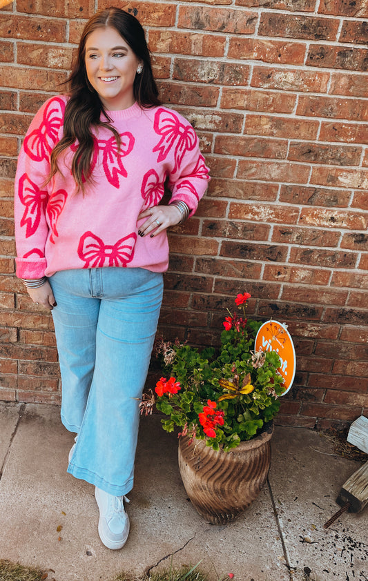 Frilly Bow Pink Sweater