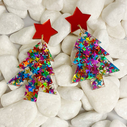 So Festive Stars On Tree Earrings