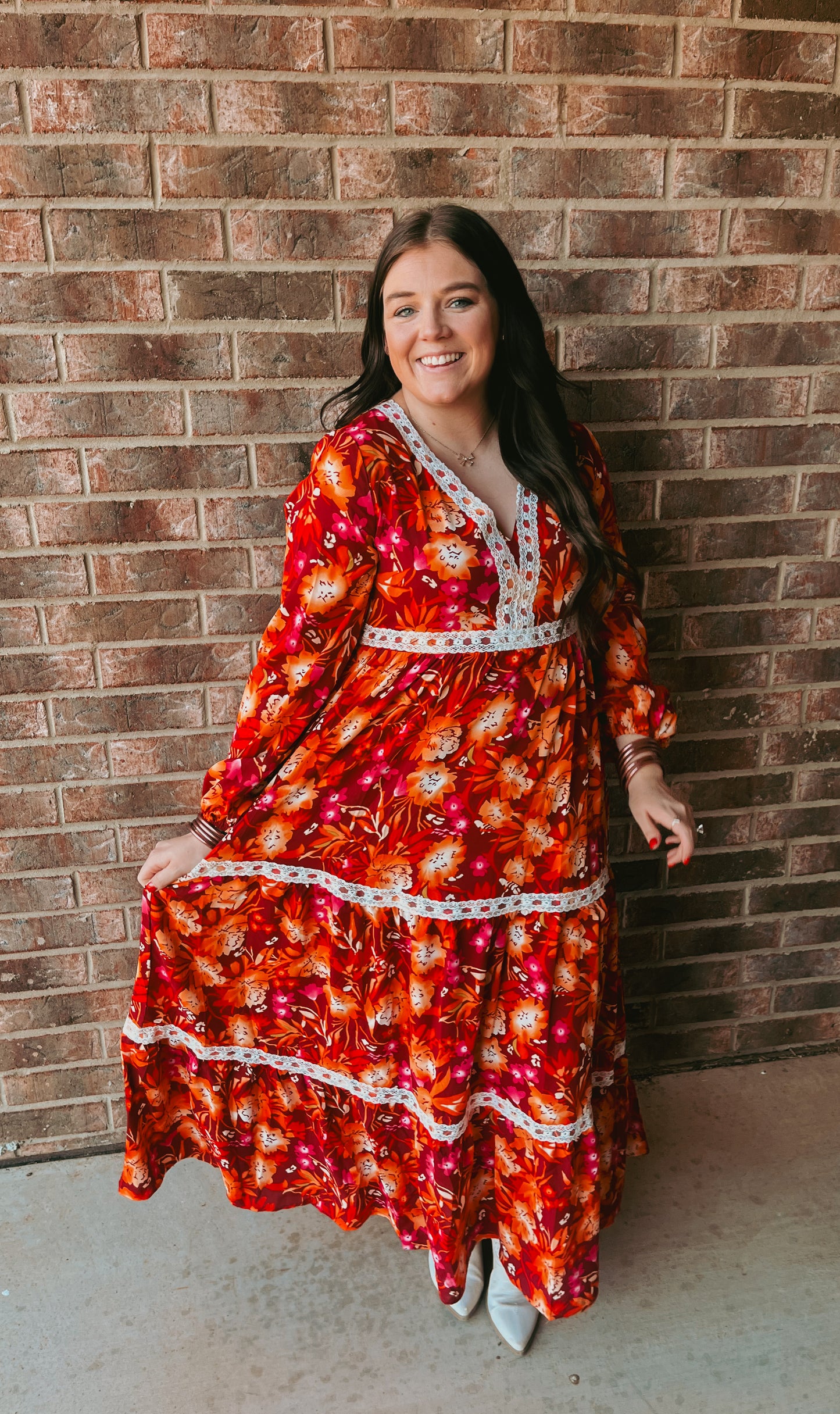 So Fetch Pink Floral Lace Maxi Dress