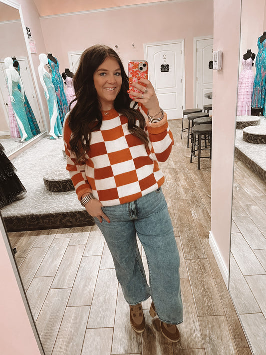 Pumpkin Spice Checkered Sweater