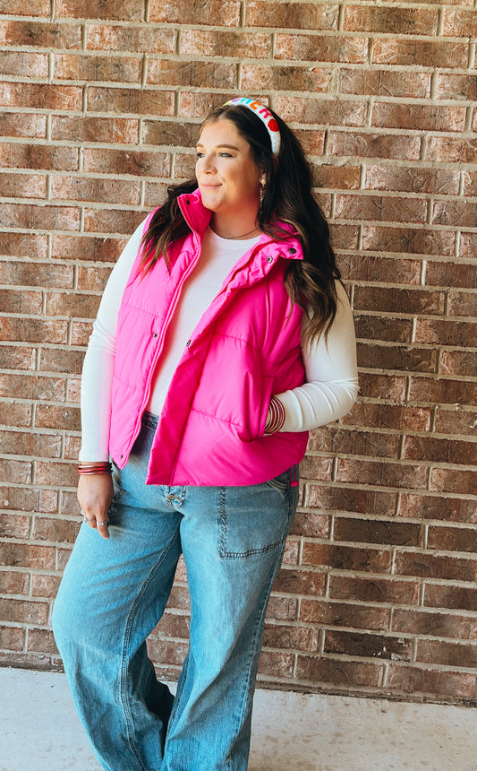 Eyes on You Pink Puffer Vest