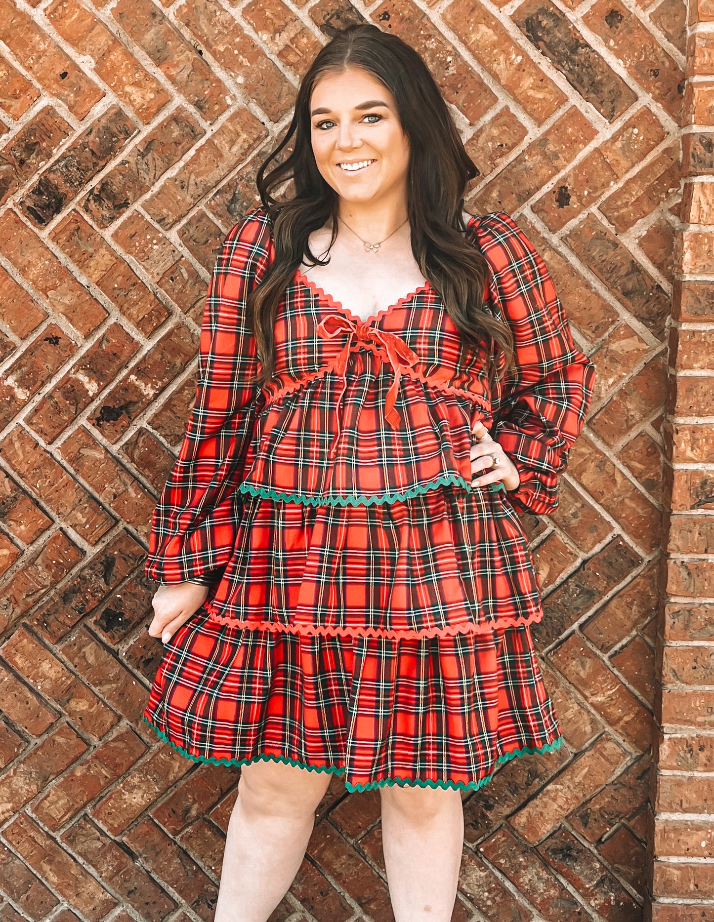 Merry Magic Red Plaid Tiered Dress