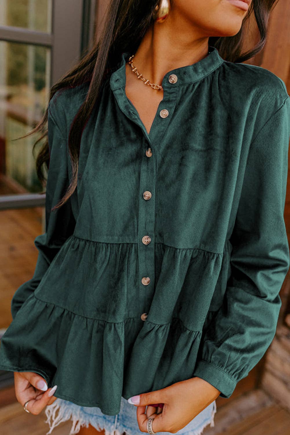 Corduroy Ruffle Tiered Shirt