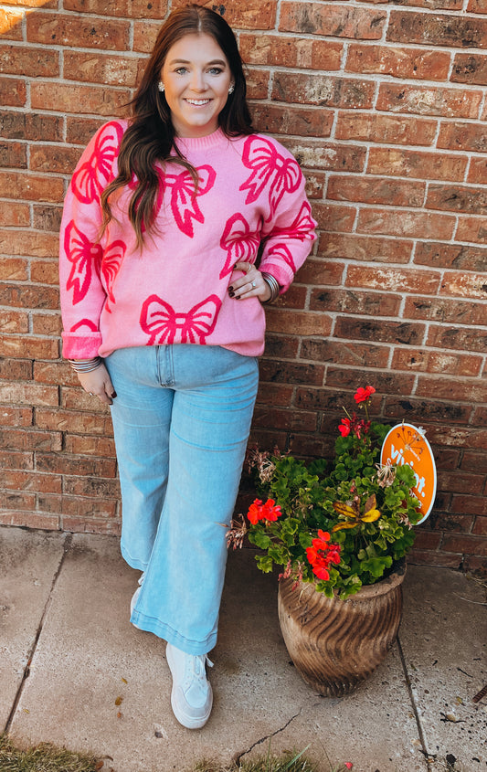 Frilly Bow Pink Sweater