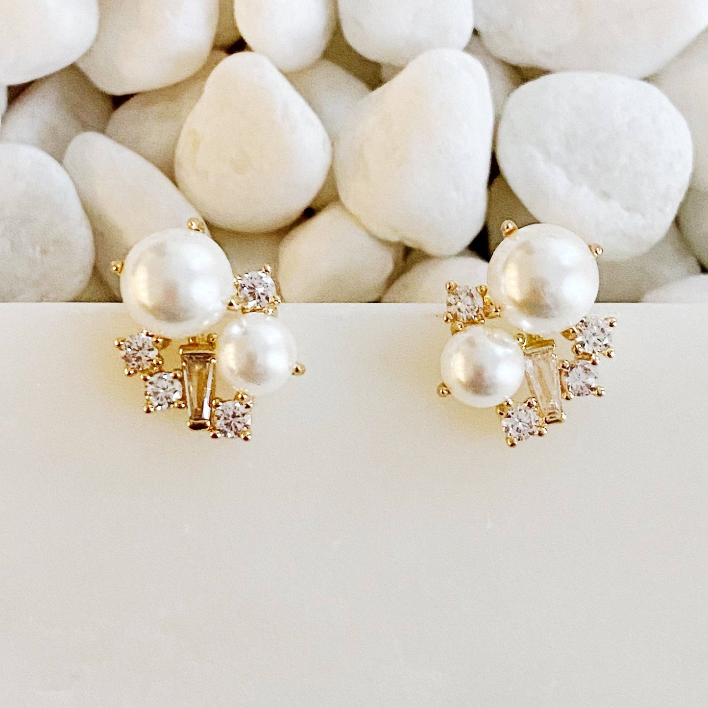 Estate Pearl & Shine Stud Earrings