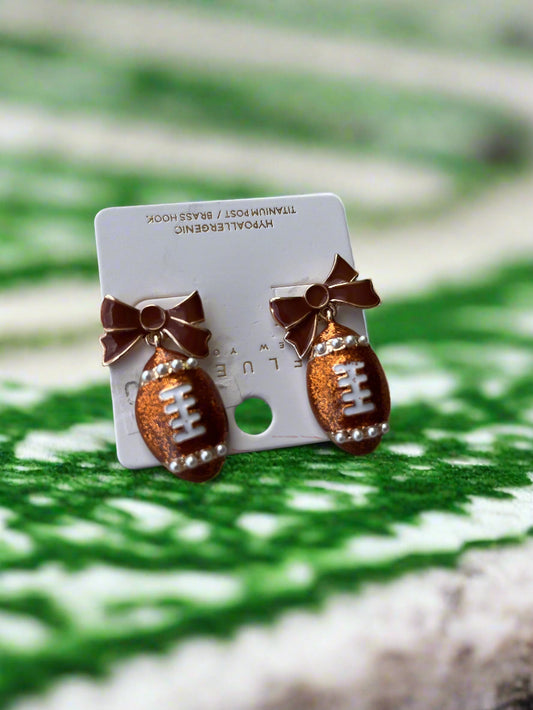 Brown Bow Football Earrings
