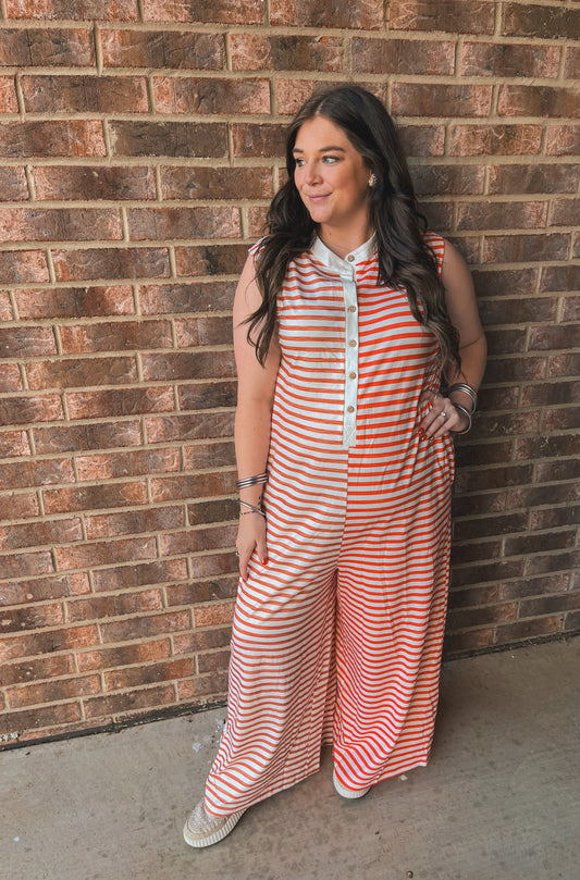 Falling for You Striped Jumpsuit