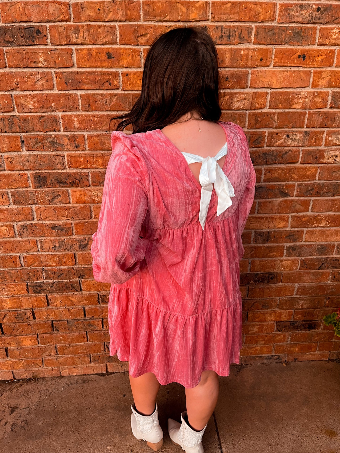 Velvet Chic Ruffle Bow Dress