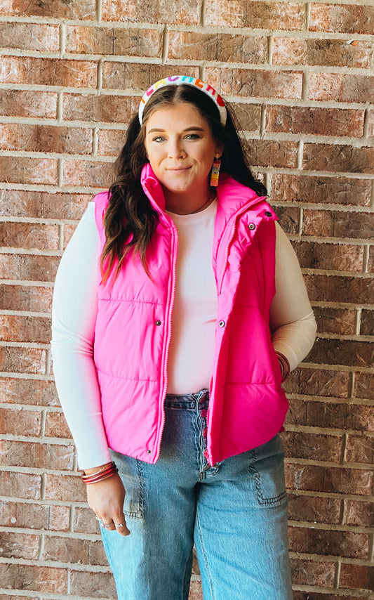 Eyes on You Pink Puffer Vest
