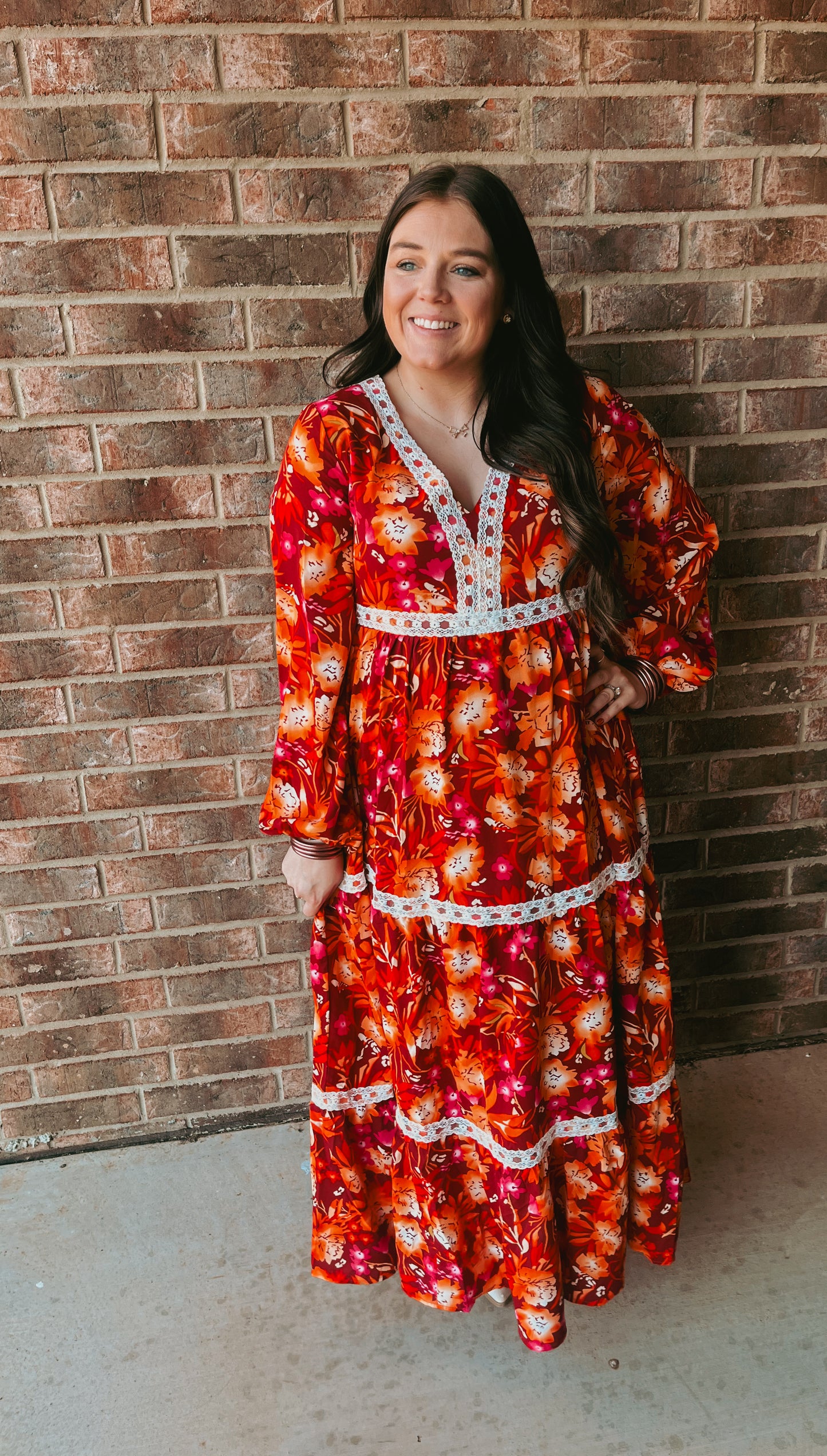 So Fetch Pink Floral Lace Maxi Dress