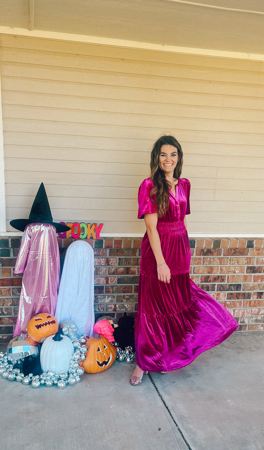 I Put A Spell on You Velvet Fuchsia Dress