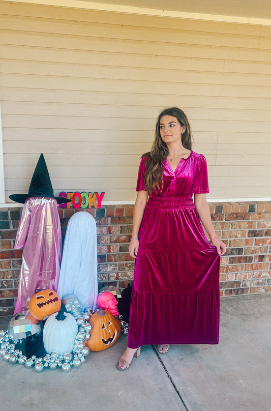 I Put A Spell on You Velvet Fuchsia Dress