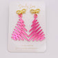 Pink Diamond Christmas Gold Bow Earrings 